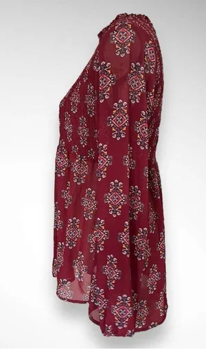 XHILARATION Women's Burgundy Floral Paisley Semi Sheer Smocked Tunic | EUC thumbnail 3