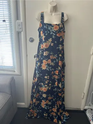 Lulu's Navy Floral Square-Neck Maxi Dress with Thigh Slit thumbnail 3