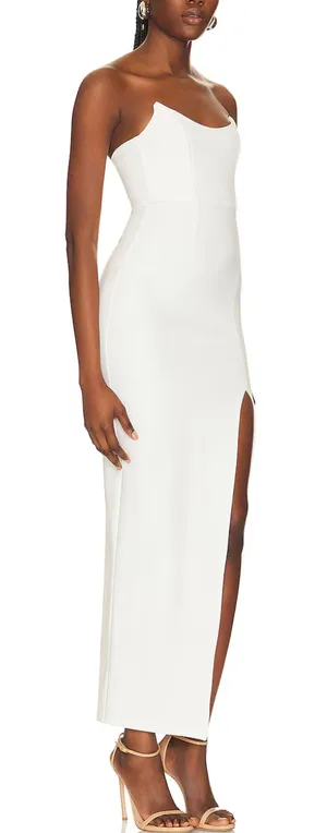 Superdown White Strapless Maxi Dress XS Side Slit Ryleigh Gown Revolve $88 NEW thumbnail 1