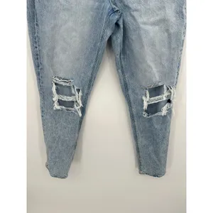 American Eagle Mom Jeans Size 14 L Light Wash‎ Distressed Cotton High Waisted thumbnail 4