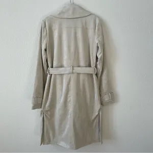 Abercrombie & Fitch Vegan Suede Trench Coat Cream Size XS Luxury Neutral thumbnail 4