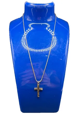 Silver Tone Cross Pendant Necklace 7 in Chain 1 in Pendant Preowned thumbnail 1