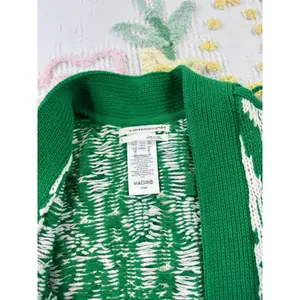 Anthropologie Maeve Green White Ikat Intarsia Knit Lattice Sleeve‎ Cardigan S thumbnail 7