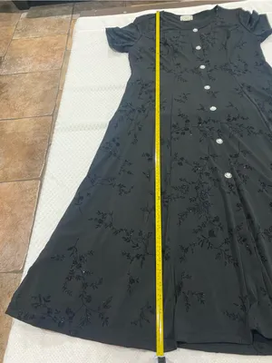 Women's Black Short-Sleeve Maxi Dress with Button Front thumbnail 2