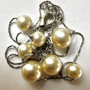 Silver tone faux pearl dainty necklace thumbnail 3