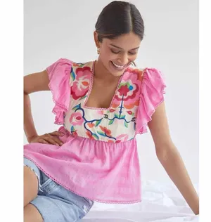 Anthropologie Plenty by Tracy Reese Embroidered Babydoll Blouse Large thumbnail 9
