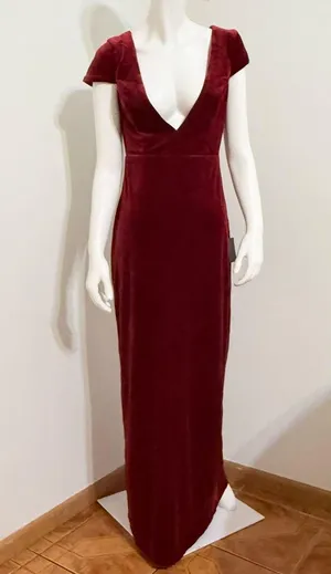 Feeling Flawless Burgundy Velvet V-Neck Maxi Dress Lulus Size S thumbnail 4