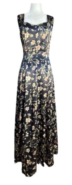 Vintage All That Jazz Dark Floral Criss Cross Open Back Midi Dress Romantic Boho thumbnail 1