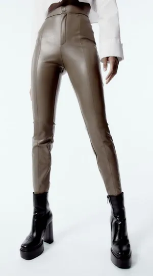 Zara Women’s Tan Skinny Faux Leather Pants Size Medium NWOT thumbnail 1