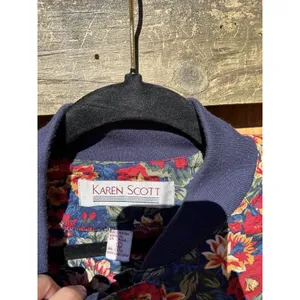 Karen Scott Vintage Floral Button Top Shirt‎ Large cottage Blue Red Winter Fall thumbnail 5