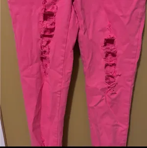 Hot Pink Distressed Skinny Jeans With Frayed Hem(Size Sm) thumbnail 5