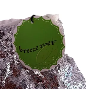 Breeze Ever NWT Women's Silver Sequin Lined High Waist Shorts Elastic LARGE thumbnail 5