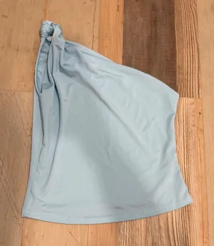 One Shoulder Knot Detail Top Small Light Blue Stretch Summer Sleeveless Blouse thumbnail 1