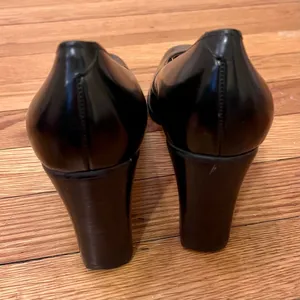 Jacqueline Ferrar Vintage Black Leather Block Heel Pumps Square Toe Shoes 8.5M thumbnail 2