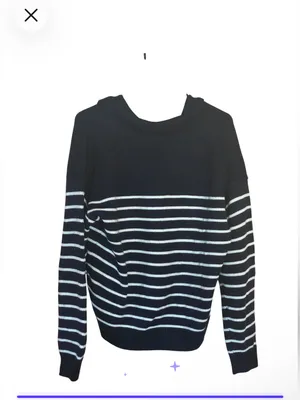 Wilfred Navy and White Striped V-Neck Polo Sweater large thumbnail 3