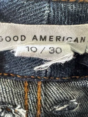 Good American High Rise Skinny Jeans 10 / 30 Dark Wash Stretch Denim Distressed thumbnail 6