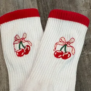 Non-Slip Heart Socks - Pink and Red Bows and Cherries thumbnail 4