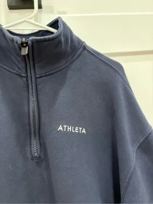 Athleta Forever Fleece 1/4 Zip in Navy With Logo thumbnail 3