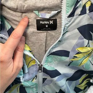 🌺💙 Hurley Jersey‎ Lined Hooded Windbreaker Jacket Blue/Yellow M 💙🌺 thumbnail 4