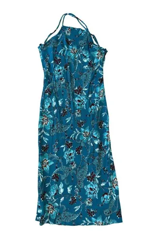 Band of the Free Audette Teal Boho Floral Halter Midi Cowl Back Midi Dress Small thumbnail 3