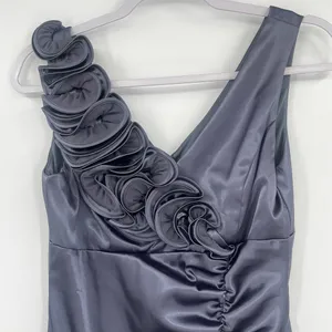 Betsy & Adam Satin Cocktail Dress Sz 6 Y2K Mob Wife USA Rosette Ruched Wedding thumbnail 3