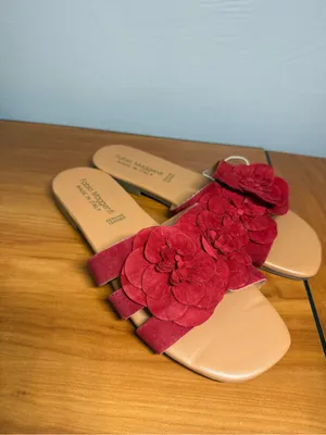 NWT Fabio‎ Maggenti Flat Sandal Slip On Red Leather Floral Made in Italy W9 thumbnail 3