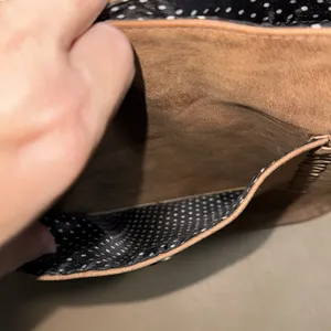 Crossbody purse with removable strap snap closure pocket brown black interior thumbnail 9