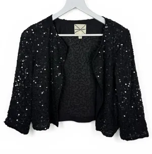 Anthropologie Silence + Noise 3/4 Sleeve Sequin Sparkle Open Jacket W2355 Sz M thumbnail 1
