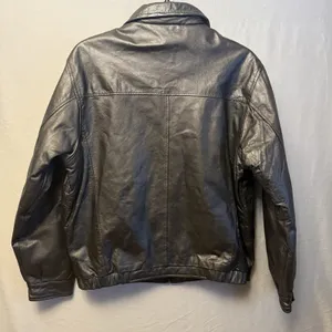 St. John's Bay Leather Bomber Jacket Mens Large Black Zip‎ Front Quilted Lined thumbnail 7