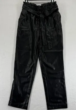 Avec Les Filles Black Faux Leather Paperbag Waist Pants Women's Size S‎ thumbnail 1