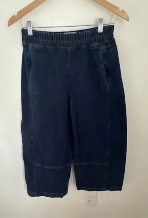 Pilcro Anthropologie Dark Wash Denim Barrel Cropped Wide Leg Pants‎ XSP Blue thumbnail 1