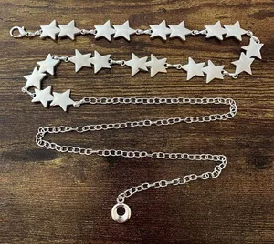 Silver Y2K Celestial Star Link Waist Chain Belt, Fits 22 to 44 Inches, X7GA1329 thumbnail 1