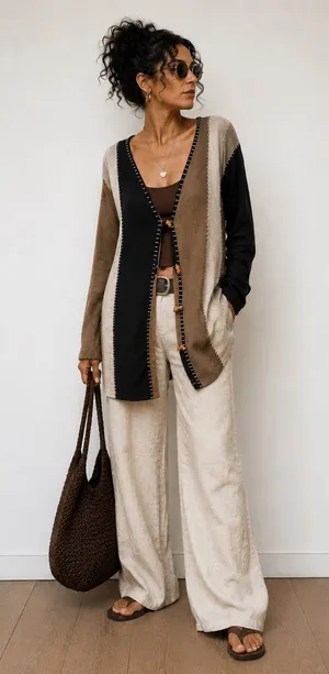 Vintage Marisa Christina Linen Cotton Colorblock Cardigan Small Artisanal Boho thumbnail 1