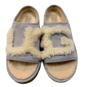 UGG Women’s Suede Shearling Slide Sandals Purple Cream Size 7 EUC Small Spots thumbnail 1