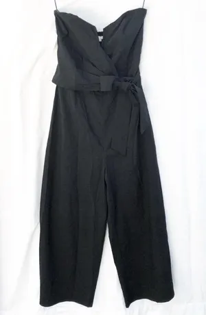 Astr The Label | Nwt Zion Strapless Tie Waist Wide Leg Jumpsuit In Black Large thumbnail 5