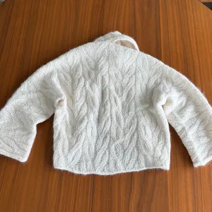 Handmade Cable Knit Shawl Collar Shrug Cardigan S Cream Boho Coastal Chic Preppy thumbnail 4