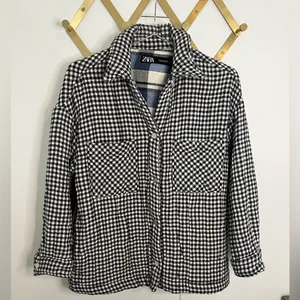 Zara Gingham plaid Gauzy Oversized Shacket Button Up Small thumbnail 1