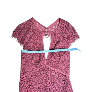 Harlyn Anthropologie Pomegranate Keyhole Maxi Lace Dress Burgundy‎ S Cap Sleeve thumbnail 7