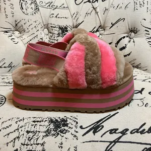 UGG Fluffita Platform Slingback Slipper Pink Rose Tan 1120875 Size 8 Womens thumbnail 3