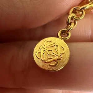 Loewe Gold Tone Scarf Ring Round Logo Pendant Charm Statement Jewelry Designer thumbnail 3