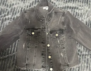 Black denim jacket with distressed details #distressed Size M thumbnail 1