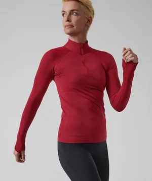 Athleta momentum seamless half zip red Long Sleeve Performance‎ Pullover Top S thumbnail 1