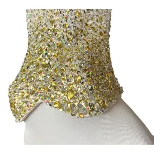 Womens Fabuluxe Couture Champagne & Gold Strapless Hand Beaded Fit Dress Gown XL thumbnail 2