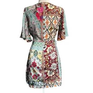 Zara Green Multi Color Pattern Patchwork Floral Mini Dress in Size Small thumbnail 3