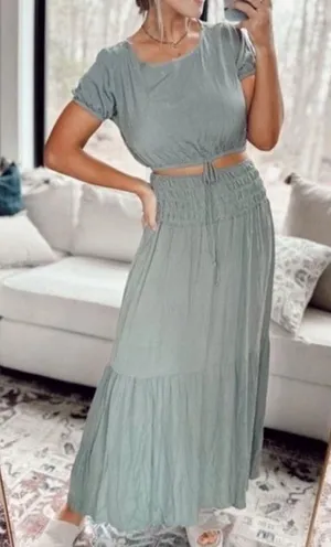 Ces Femme Boutique Olive Crop top maxi set thumbnail 1