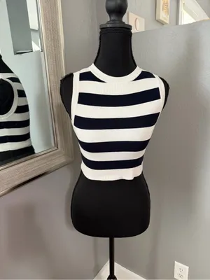 Zara striped sleeveless knit nautical costal chic crop top size small. thumbnail 2