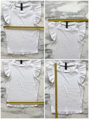Alya White Ribbed Ruffle Flutter Sleeve Top • Sz M thumbnail 5