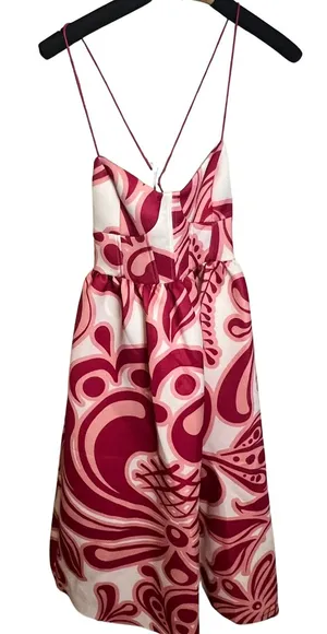 ASOS DESIGN Pink Abstract Floral Strappy Midi Dress Size 4‎ Sweetheart Neckline thumbnail 1