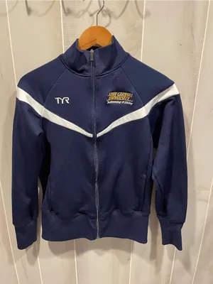 Cute navy white stripe TYR swim uniform jacket John Carroll team pockets thumbnail 3