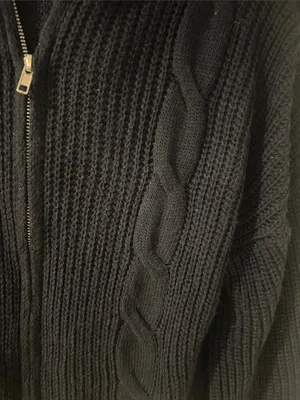 SHEIN Black Cable Knit Zip-Up Hoodie Cardigan thumbnail 2